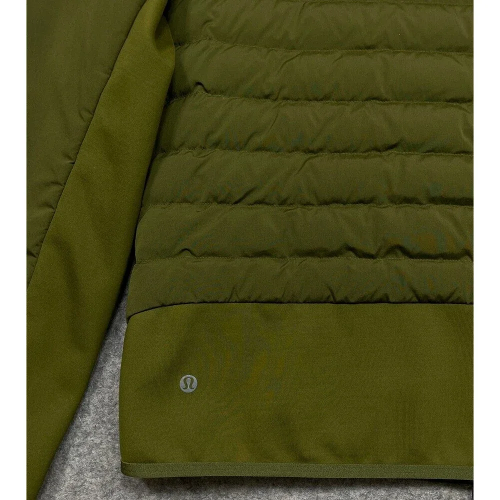 Lululemon Down For It All Hoodie Jacket Mens L Green Hooded Quilted Puffer Zip